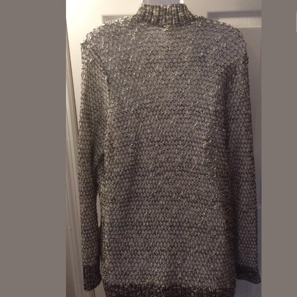 CHICOS Black White Mixed Knit Open front cardigan sweater Layering Piece Classic - Picture 5 of 9